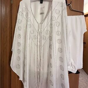 Midnight Velvet Sz 3X Womens White Two Piece Suit Top Pants Silver Beads Sequins